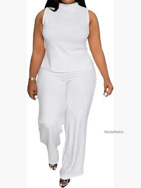 Women's Plus Size 2 Piece Wide Leg Pant Set Sleeveless Stretch